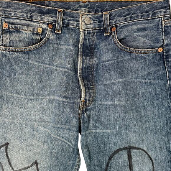 Vintage Levi’s 501 Bell Bottom Jeans 32x34 Peace Love Freedom Tie Dye - Picture 10 of 12